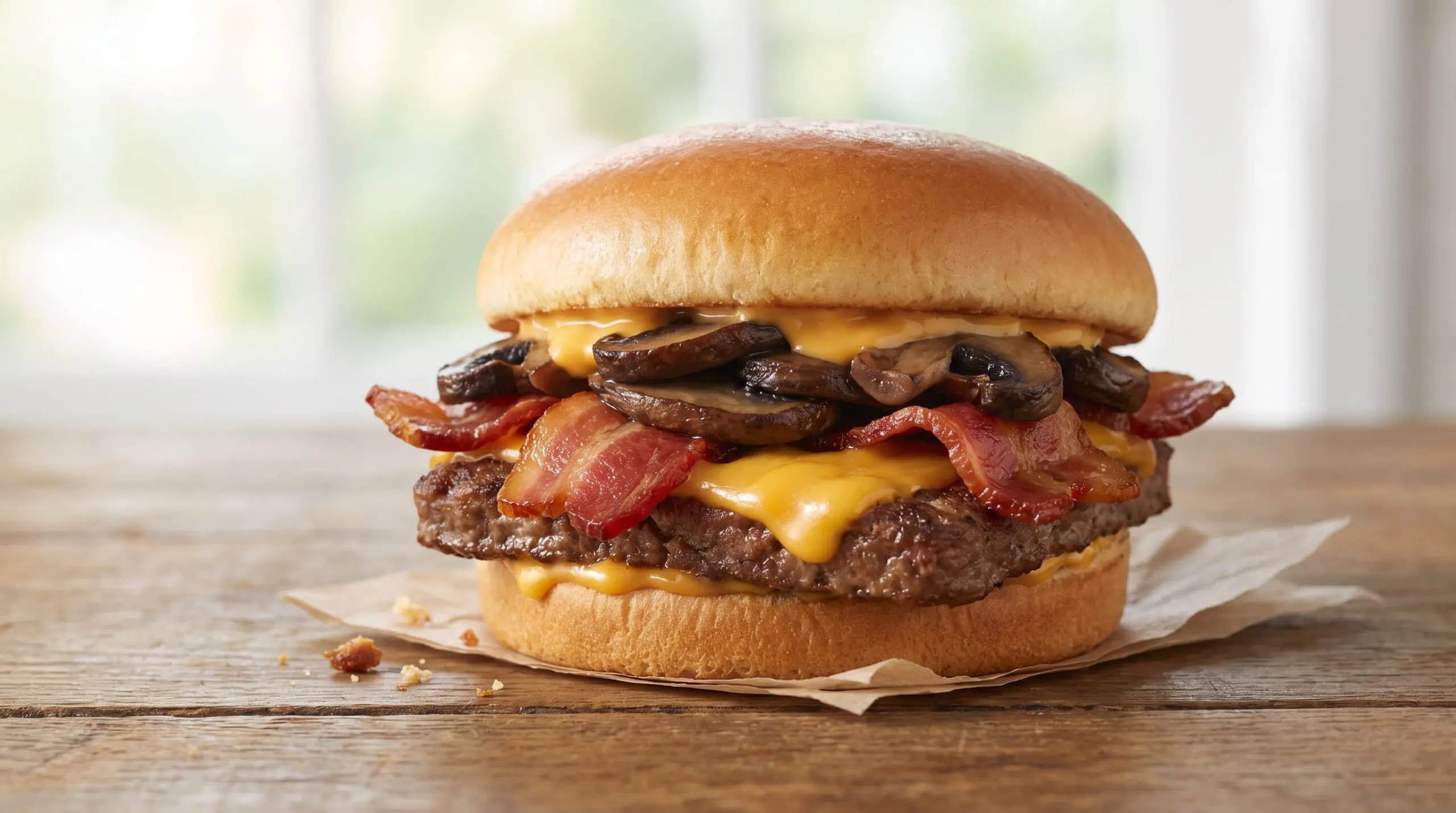 Bacon Portabella Mushroom Melt representing Wendy’s Canadian burger menu